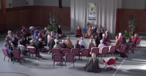 Peaceful group meditation during the Cascadia Insight Dialogue Retreat focused on mindfulness and relational meditation.